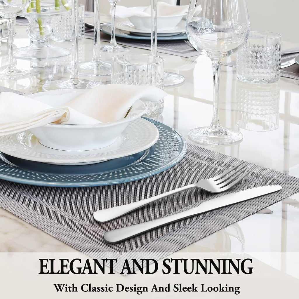 Stainless-steel fork and spoon set with sleek, smooth serving utensils