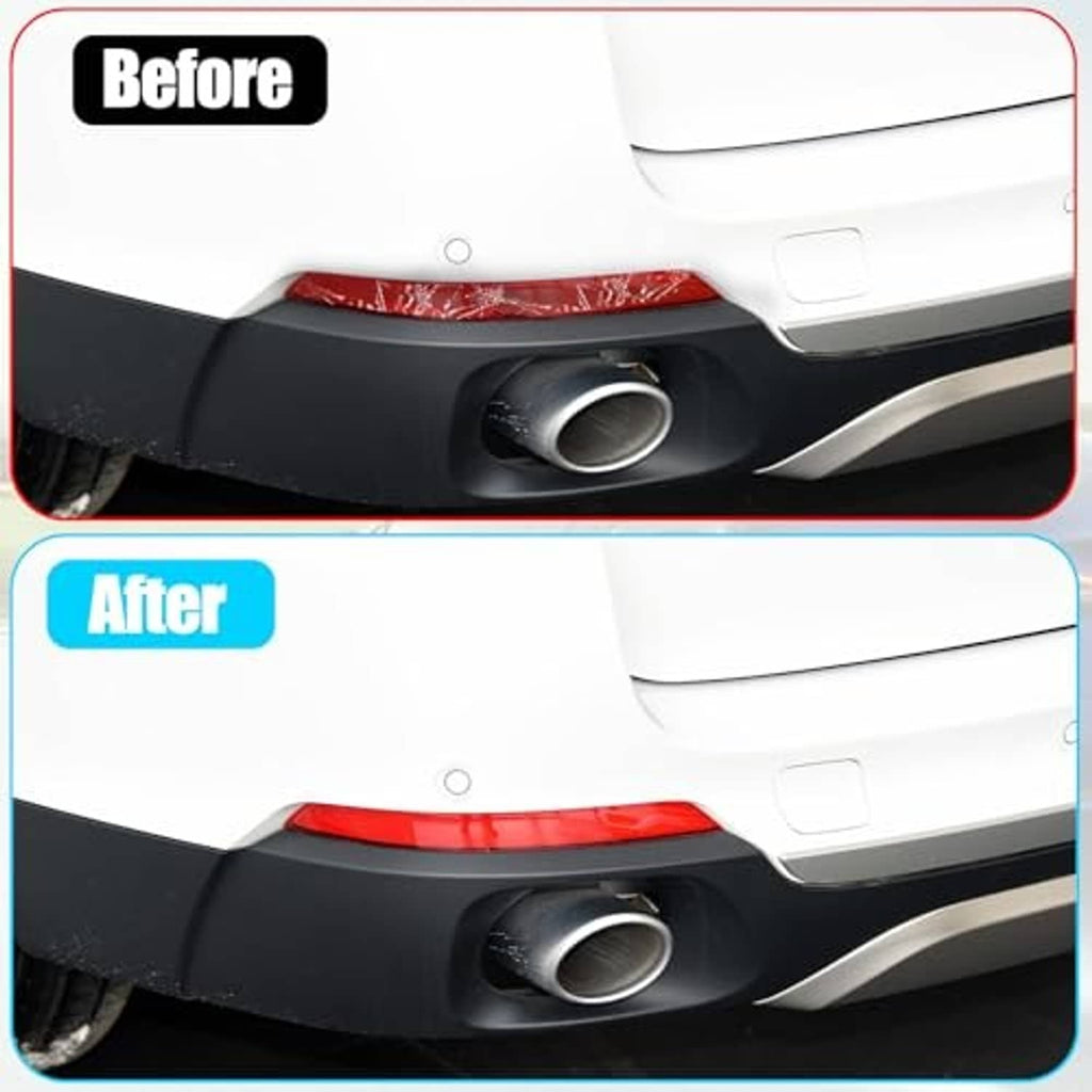 Rear bumper with installed red reflector light and round exhaust cutout