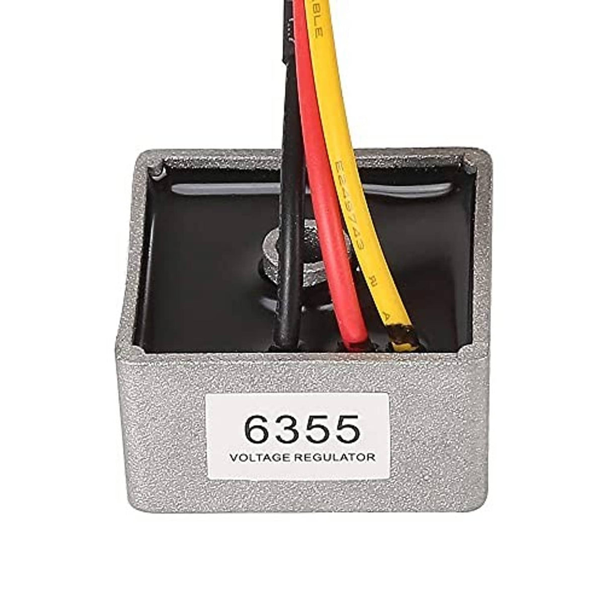 Voltage regulator unit in gray housing cavity with 6355 label and multi-wire leads