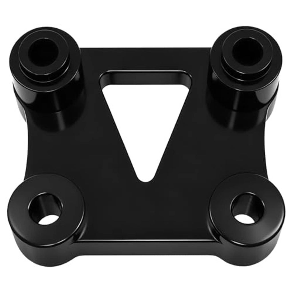 Black handlebar riser adapter plate with large triangular opening and four mounting studs