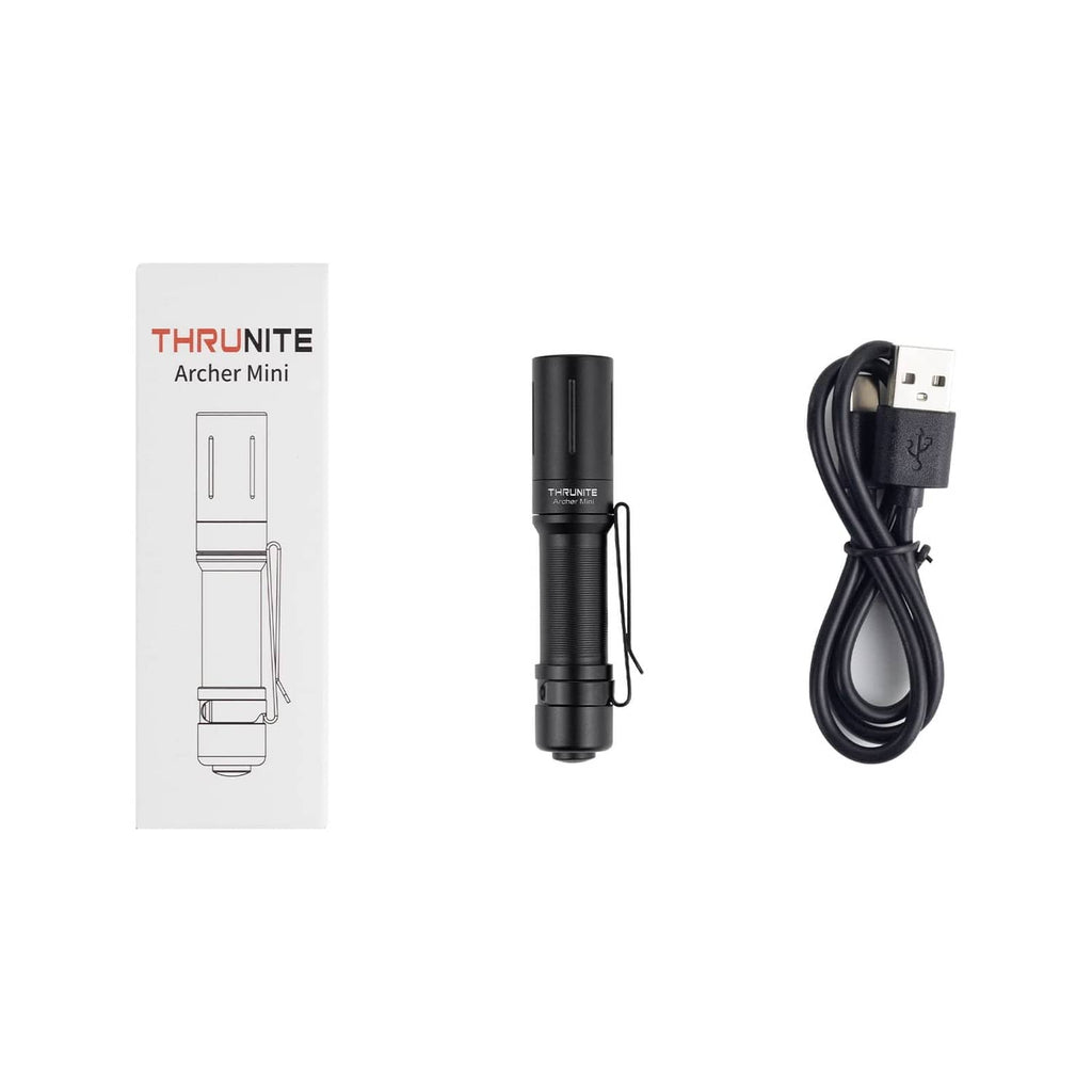 ThruNite Archer Mini pocket EDC pen flashlight, black, with charging cable and box