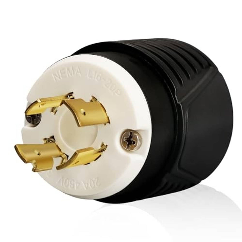 Locking generator twist-lock male plug, NEMA L16-20P, white face with gold contacts