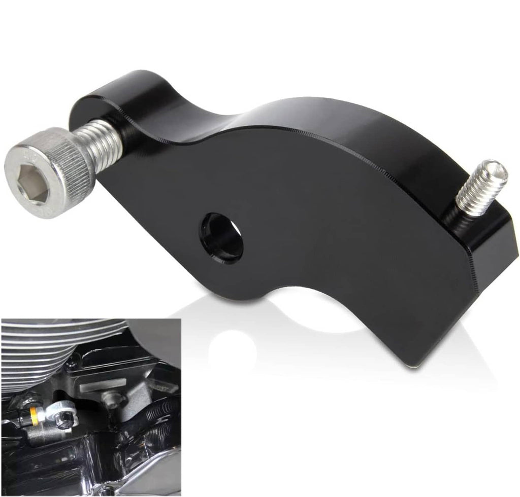 Black motorcycle shift arm bracket with threaded hole and included bolt