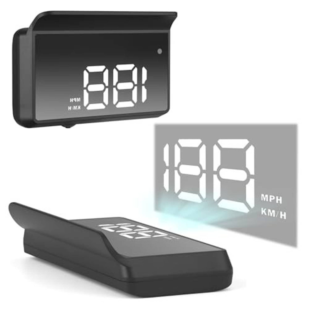 Black head-up display GPS speedometer showing illuminated speed 88 on screen