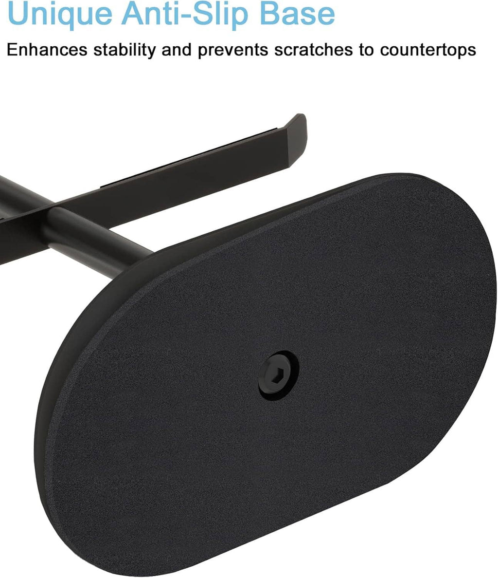 Black anti-slip base for mug rack stand, with central screw and support pole