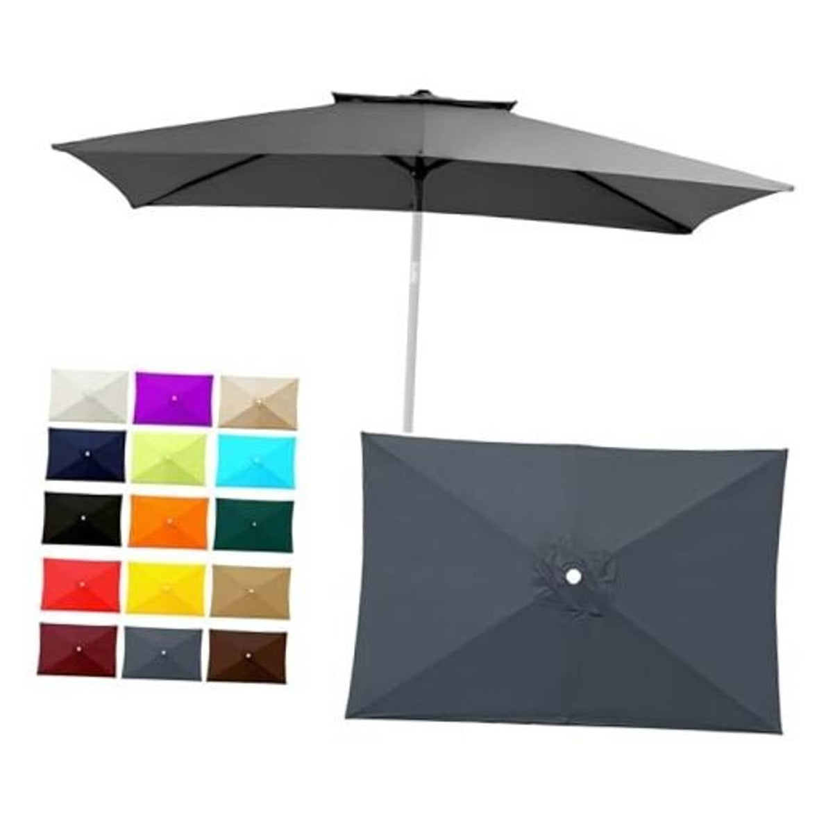 Outdoor patio umbrella replacement canopy, dark gray rectangular with 6 ribs