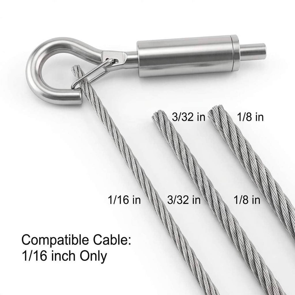 QWORK locking wire rope hanger with loop hook and silver cable gripping parts