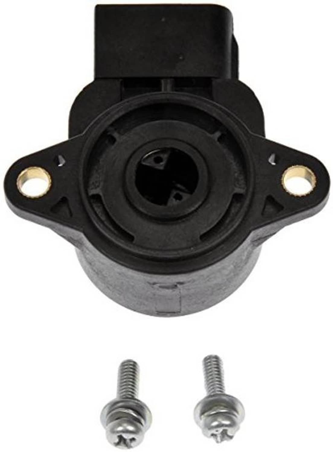 Throttle position sensor front view with circular sensor port and gold mounting tabs
