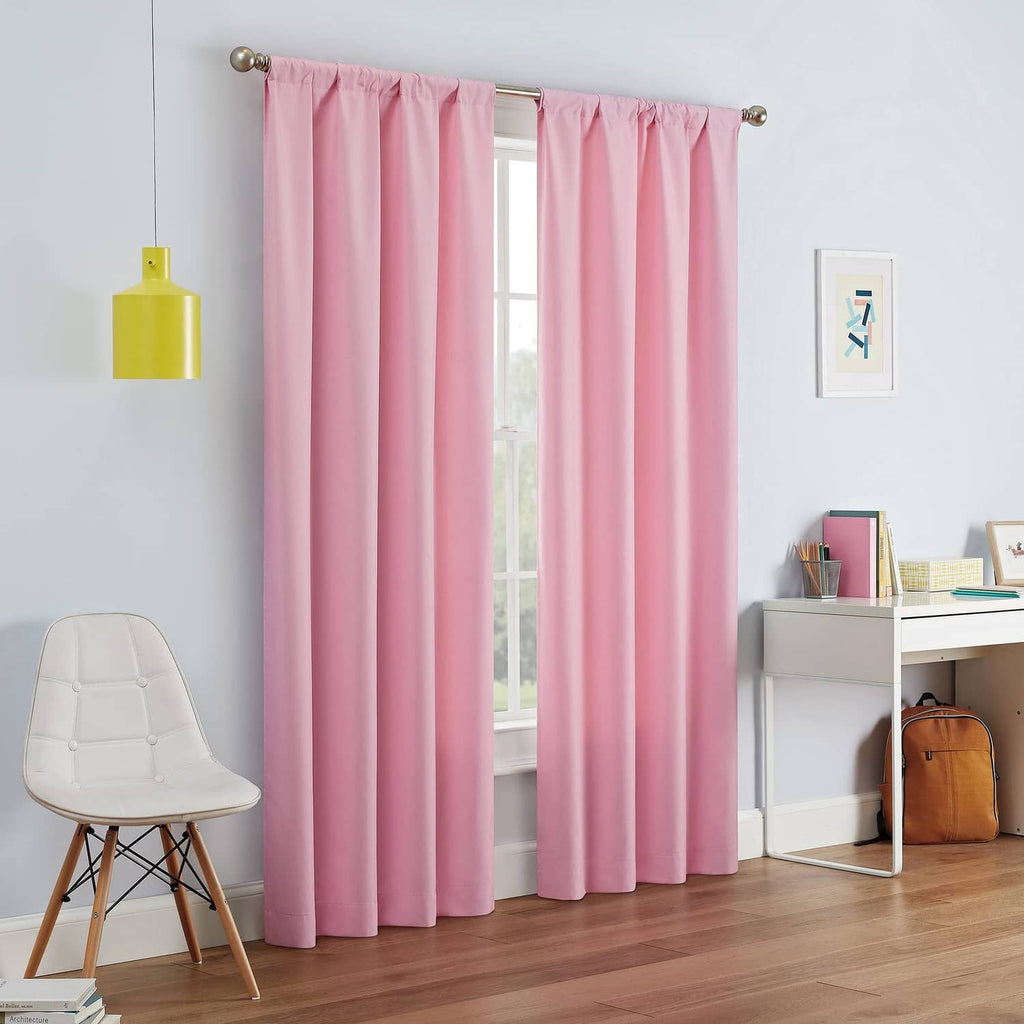 Eclipse blackout thermal rod pocket window curtain, dusty pink with rod-pocket top