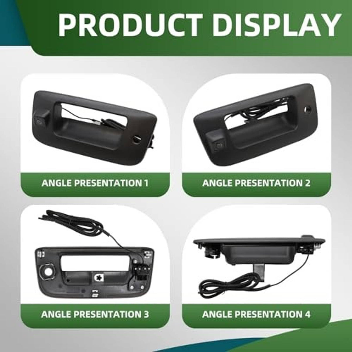 Tailgate handle rear backup camera kit shown from multiple angles