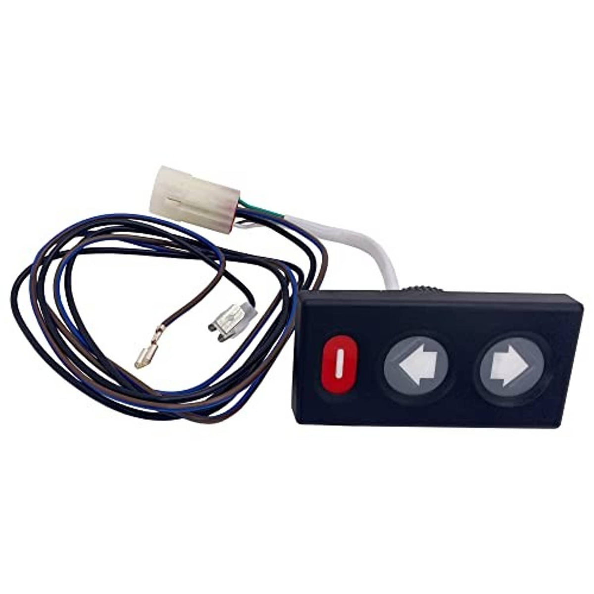 Tilt switch control panel with wiring; black face, red 0 rocker, two gray arrow switches