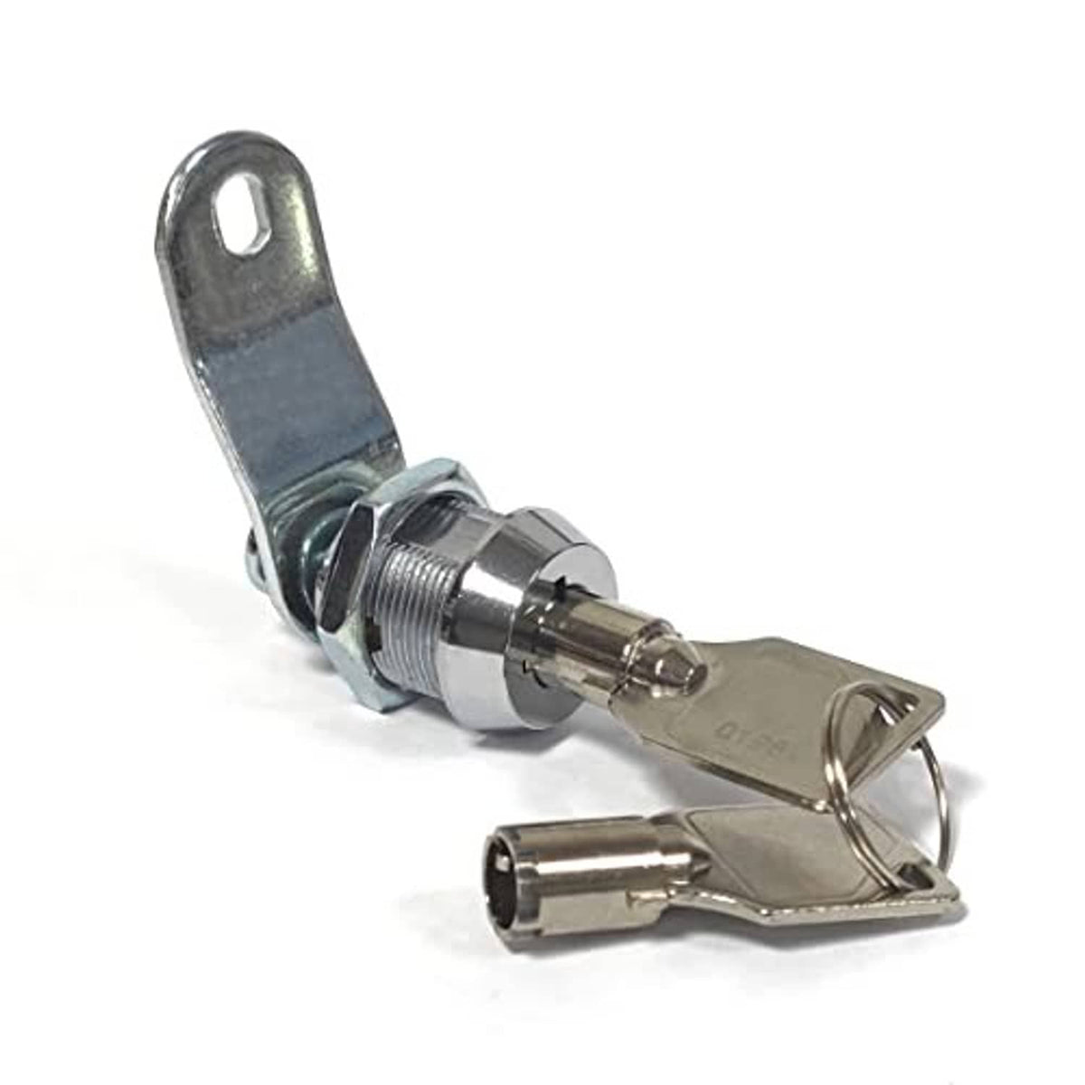 Toolbox tubular cam lock with keys attached and metal cam hook base