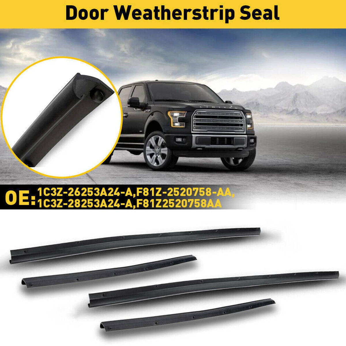 Black rubber door weatherstrip seal strip with integrated mounting tabs
