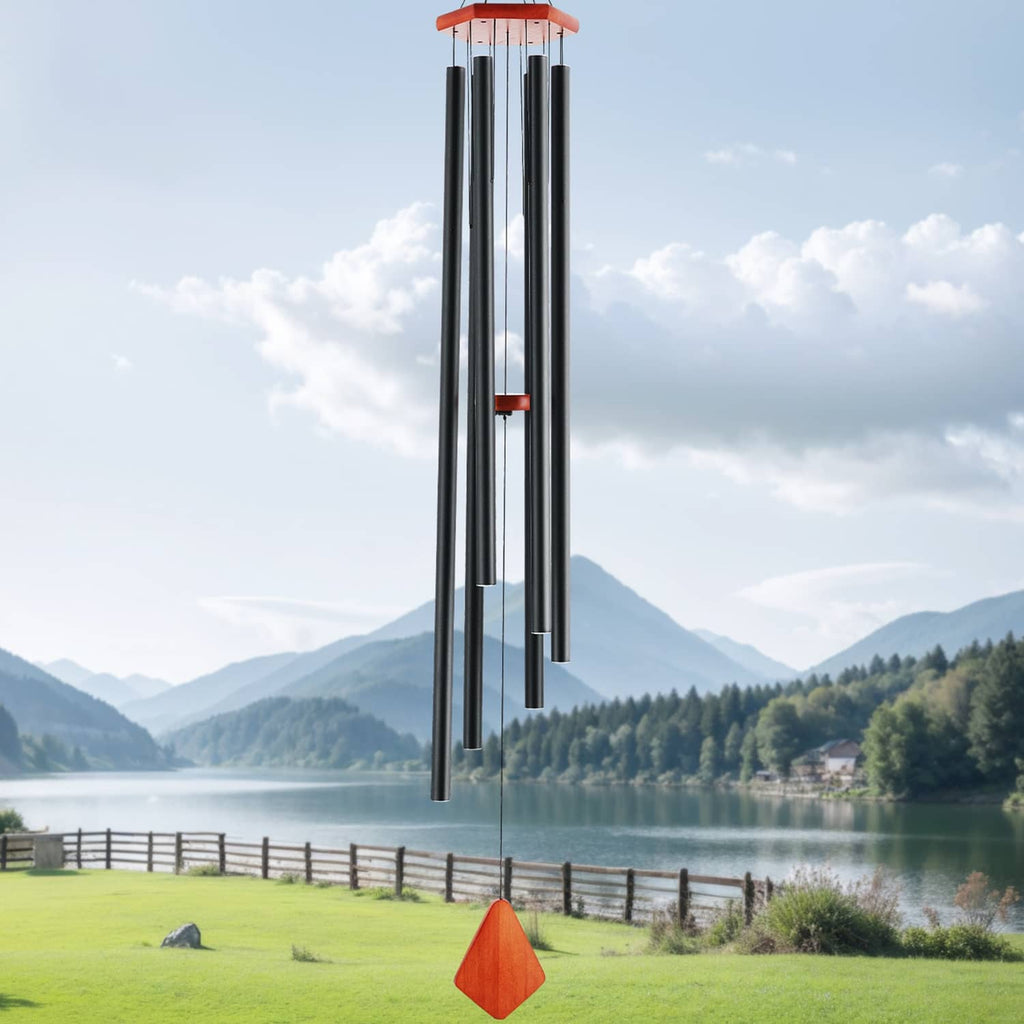60-inch aluminum wind chime hanging outdoors with diamond tone piece and four tubes