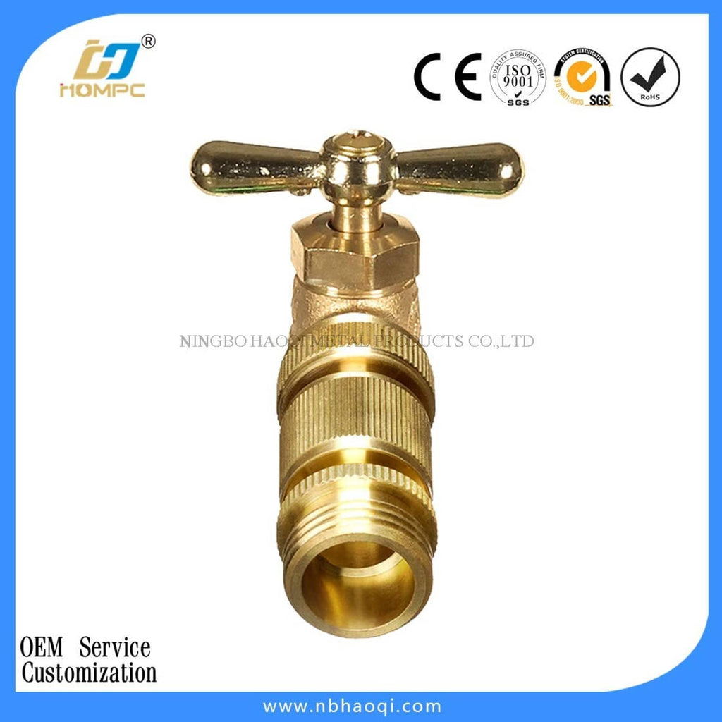 Solid brass garden hose quick-connect valve with lever and male threaded outlet