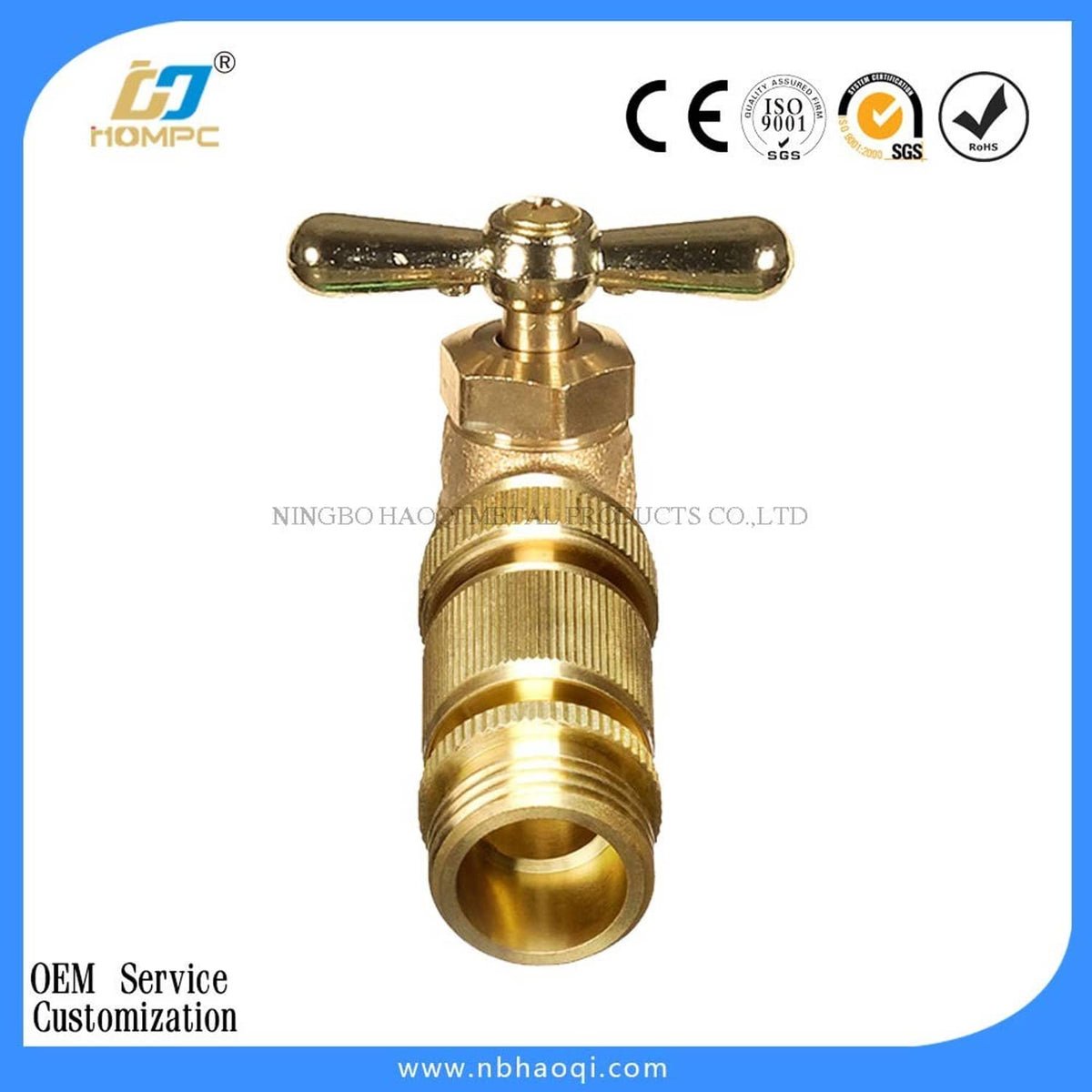 Solid brass garden hose quick-connect valve with lever and male threaded outlet
