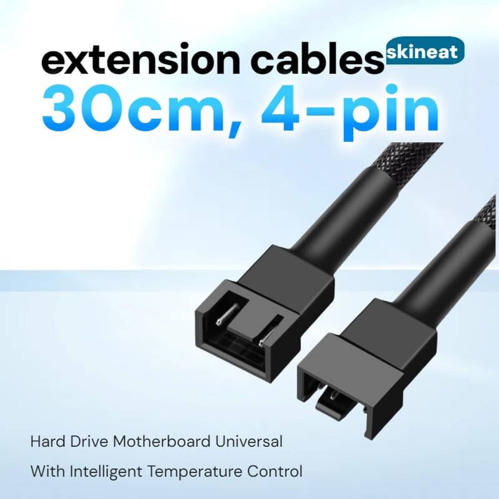 4-pin PC fan extension cable with two keyed connectors and braided black sleeve