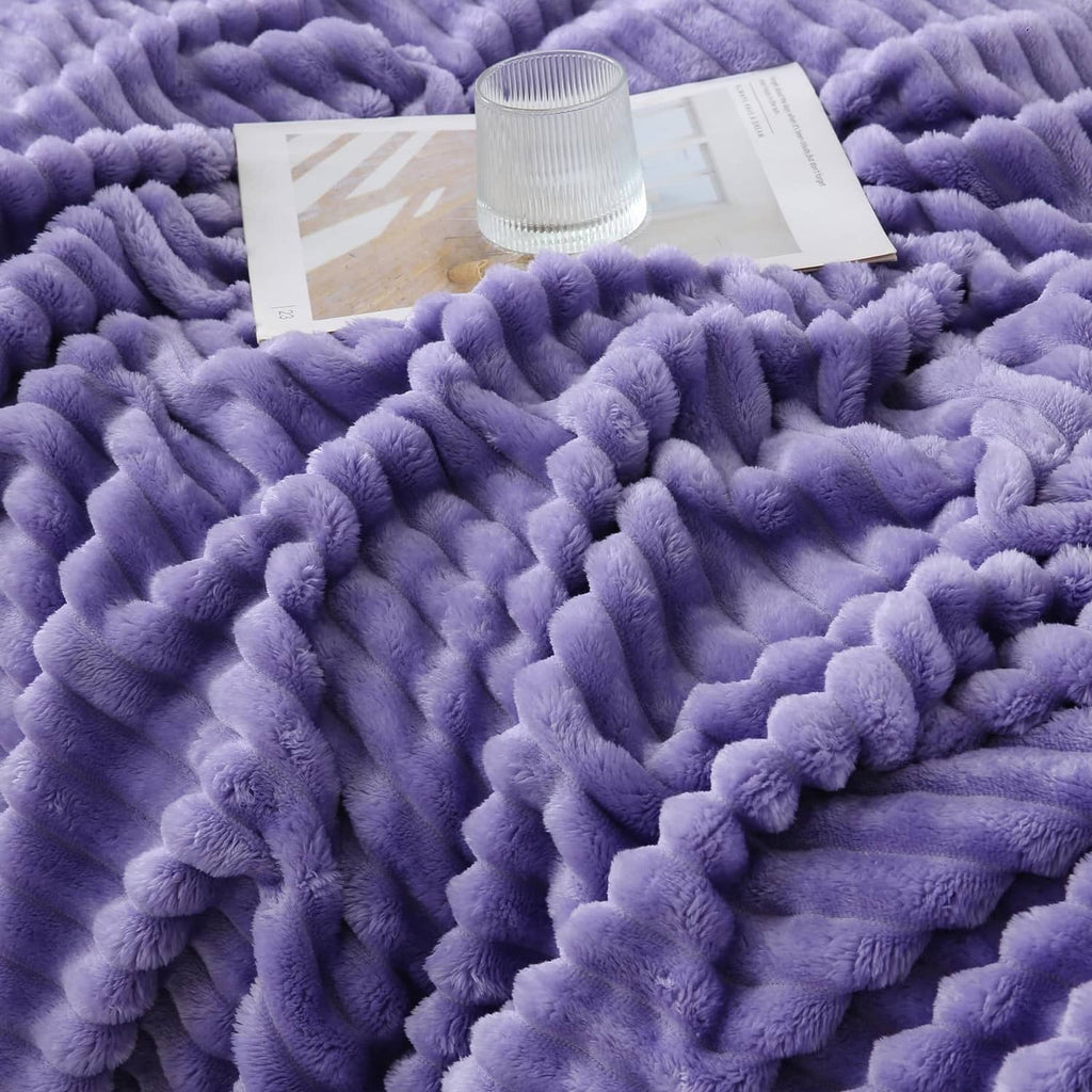 Lavender plush throw blanket close-up showing dense looped pile texture