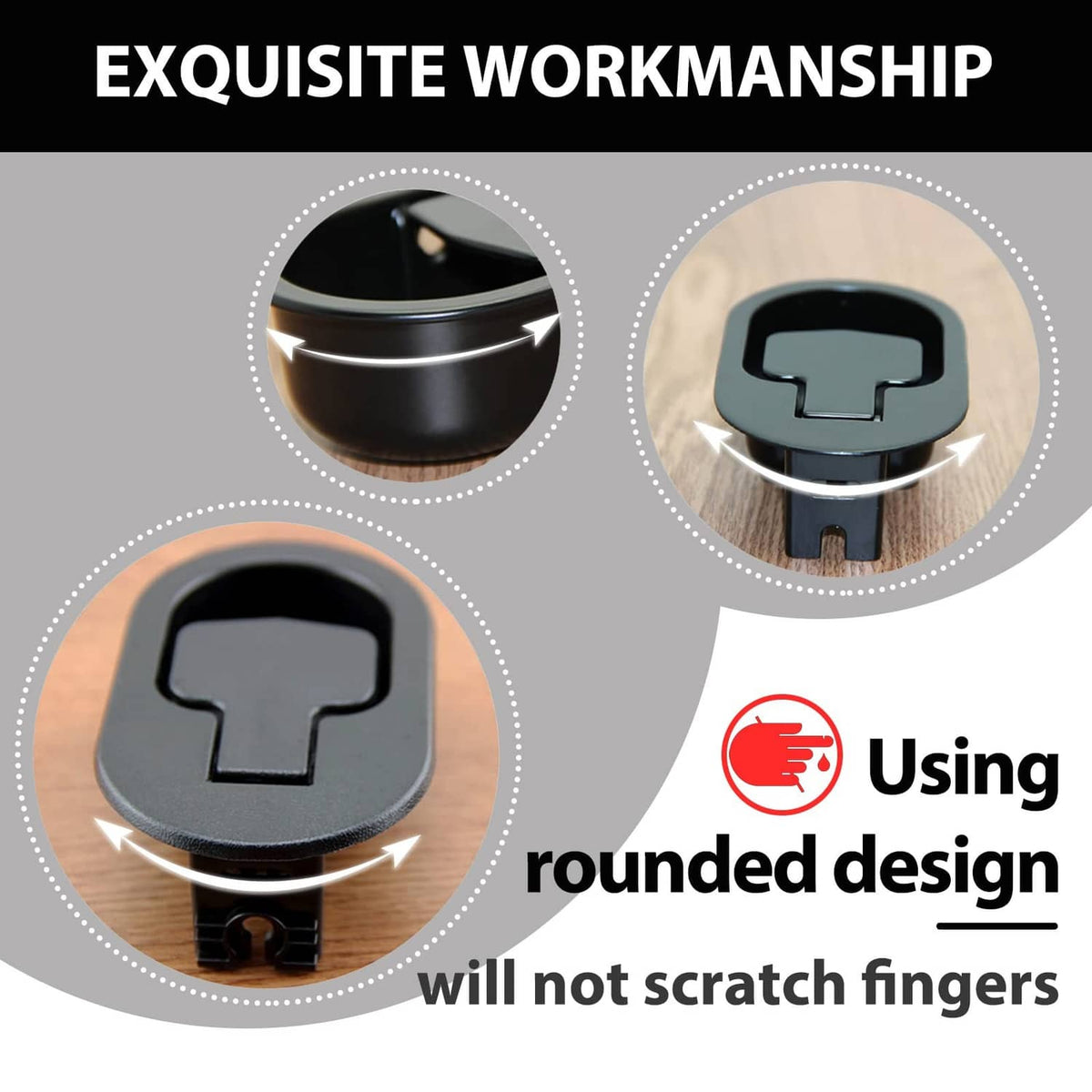 Recliner handle replacement with rounded black top, shown from multiple close angles
