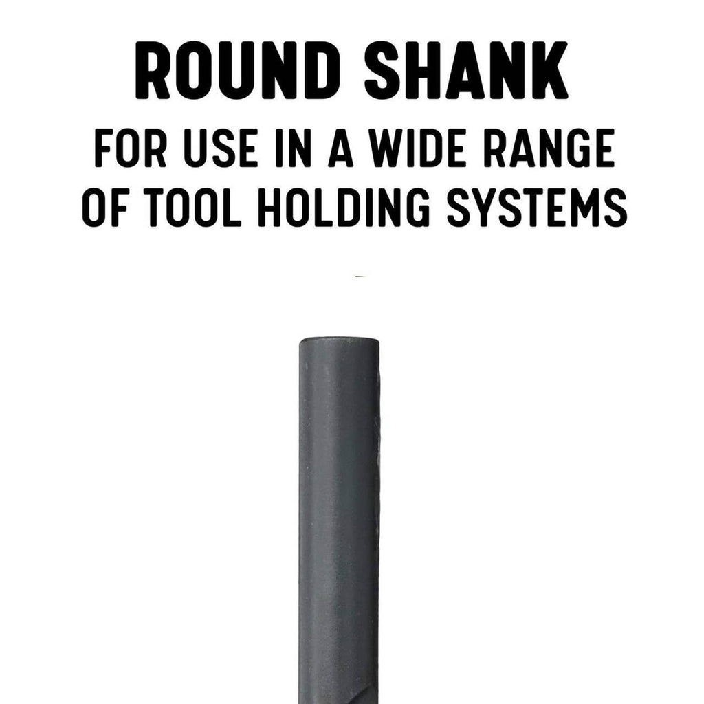 Drill bit with round shank for use in tool holding systems