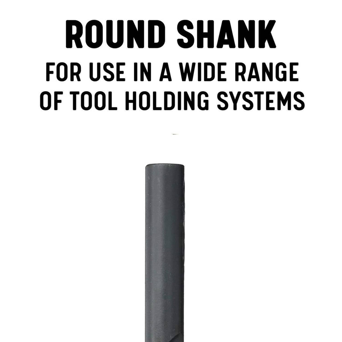 Drill bit with round shank for use in tool holding systems