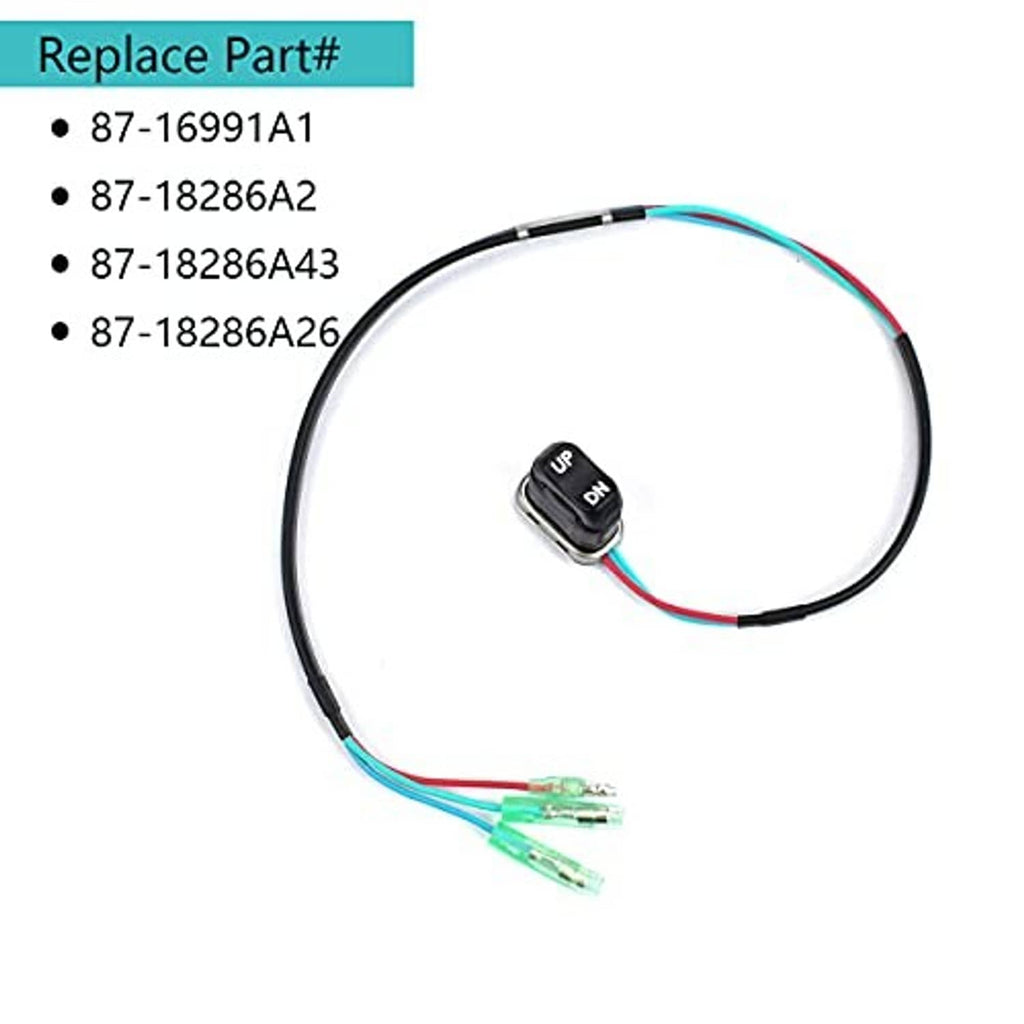 Tilt trim switch wiring harness with black rocker switch and multicolor connector terminals