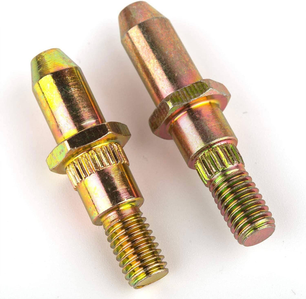 Front door hinge roller pin pair with threaded ends and attached bushings