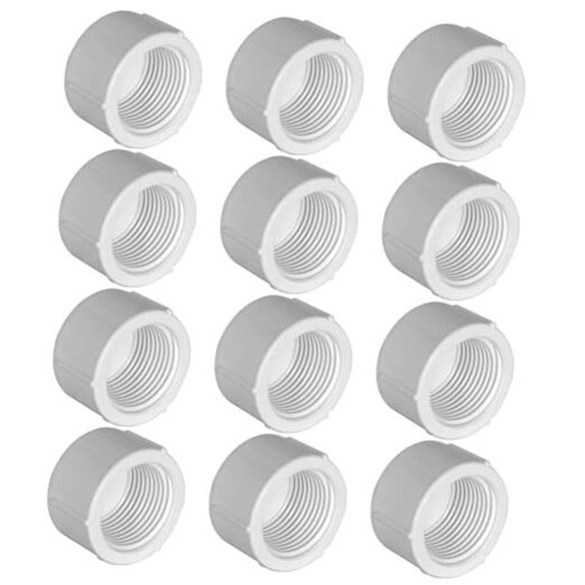 PVC female end cap plug with internal threaded opening, 1/2 in size