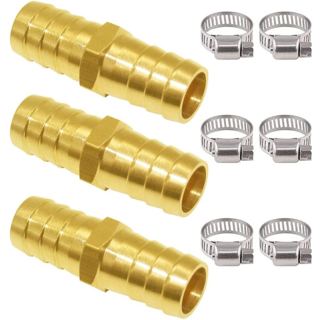 Solid brass 5/8 in hose repair connector set with metal clamps