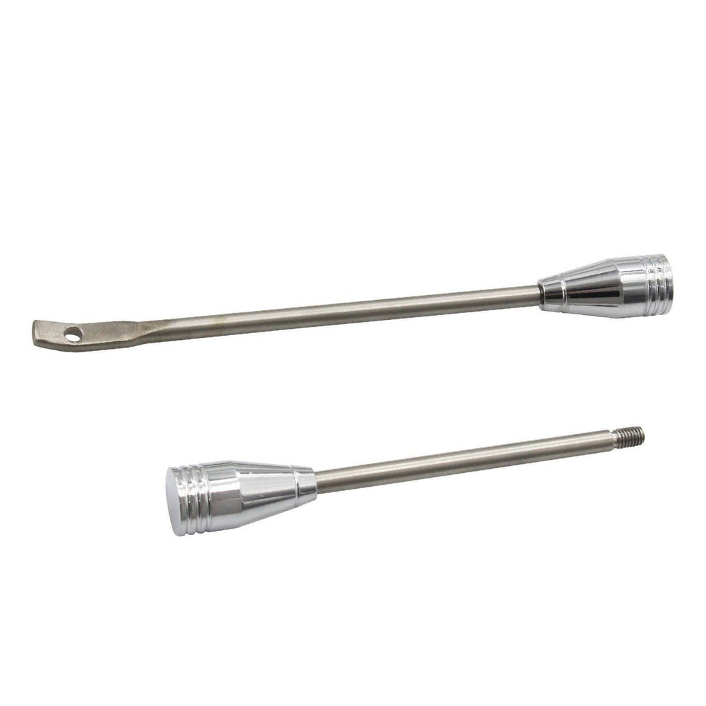 Polished chrome shift lever shafts with threaded ends and decorative grip caps