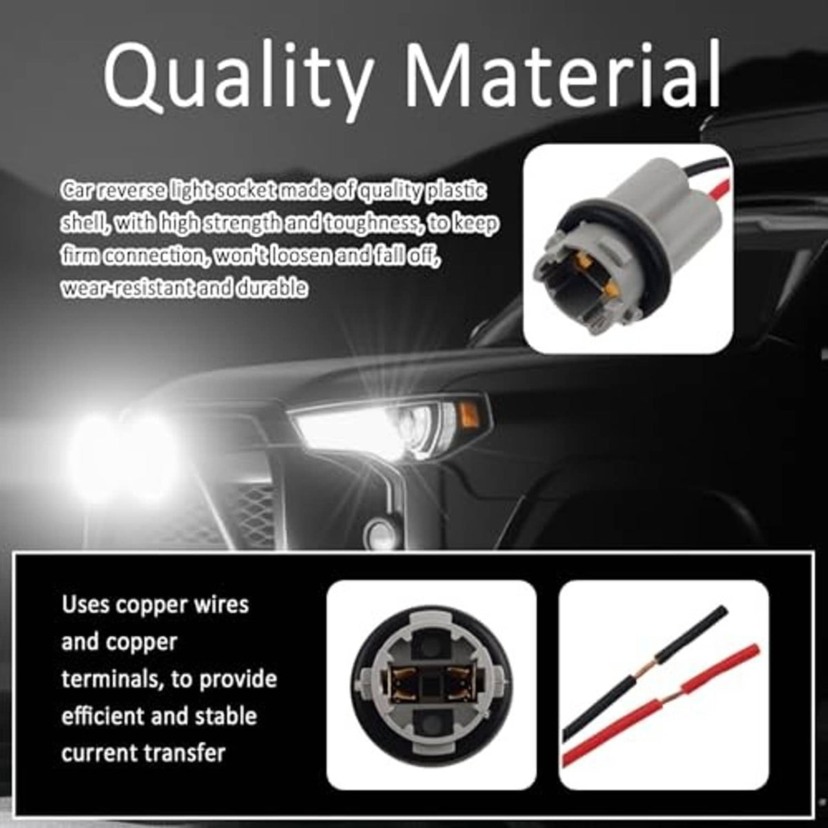 T15 bulb socket pigtail with gray housing, visible orange contacts, and red/black wires