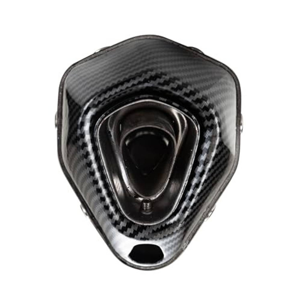 Carbon-fiber style exhaust heat shield cover with oval opening and mounting hole