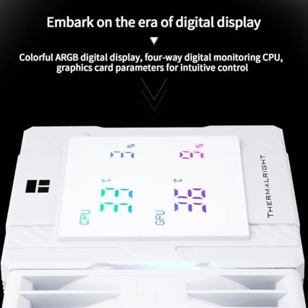 White CPU cooler top cover with ARGB digital status display window