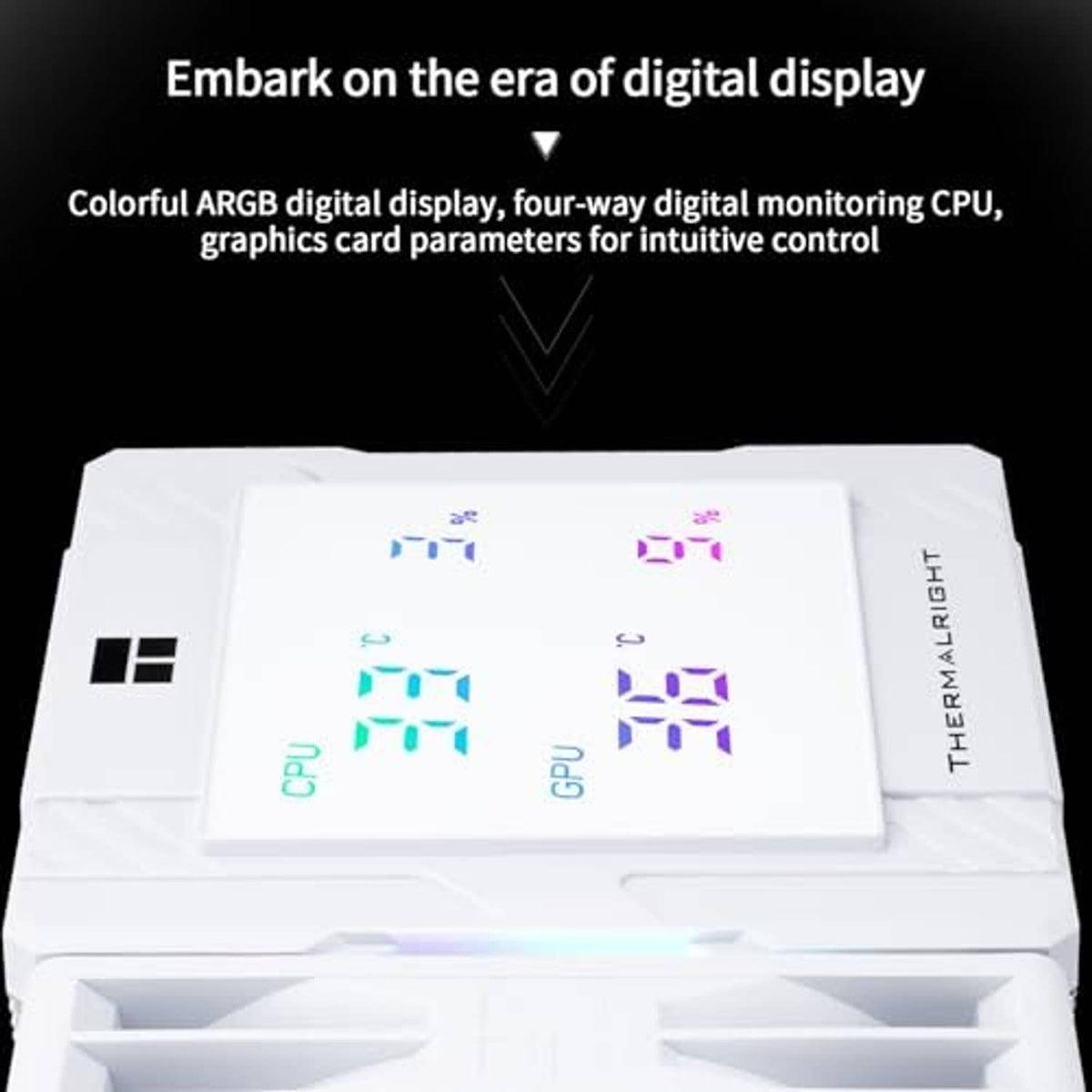 White CPU cooler top cover with ARGB digital status display window