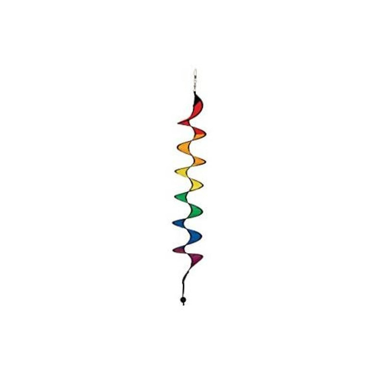 Rainbow spiral hanging wind spinner with colorful zigzag vanes and black bead