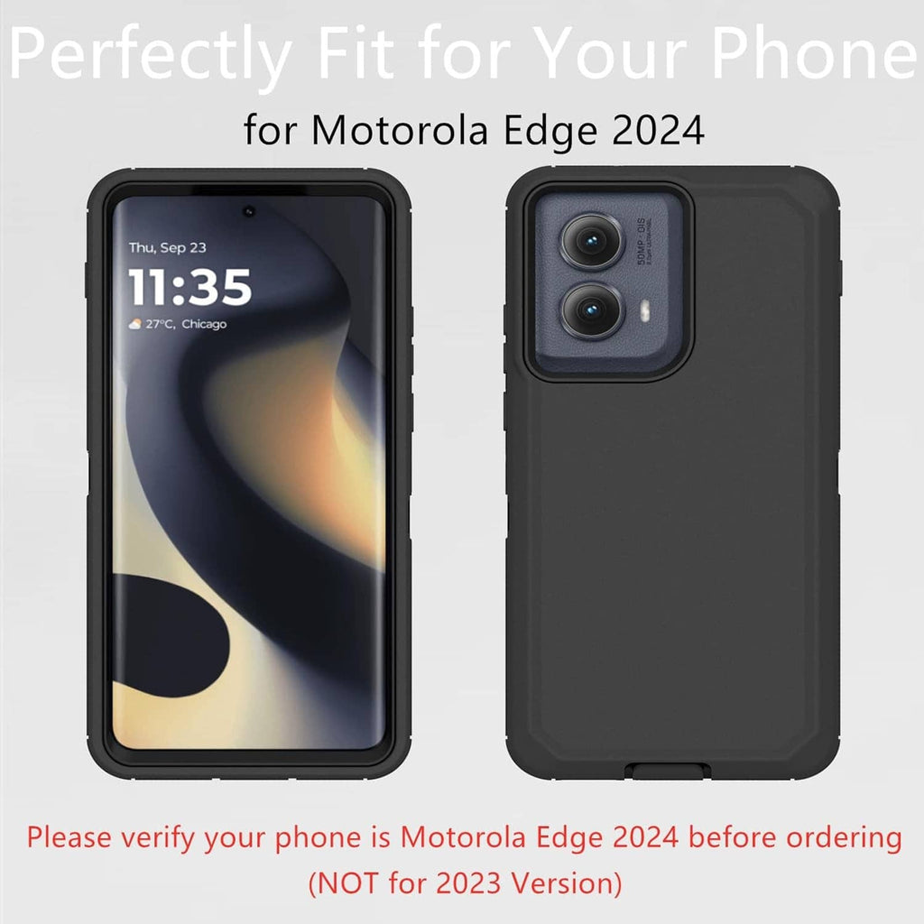 Black heavy-duty phone case front and back view with camera cutout and buttons