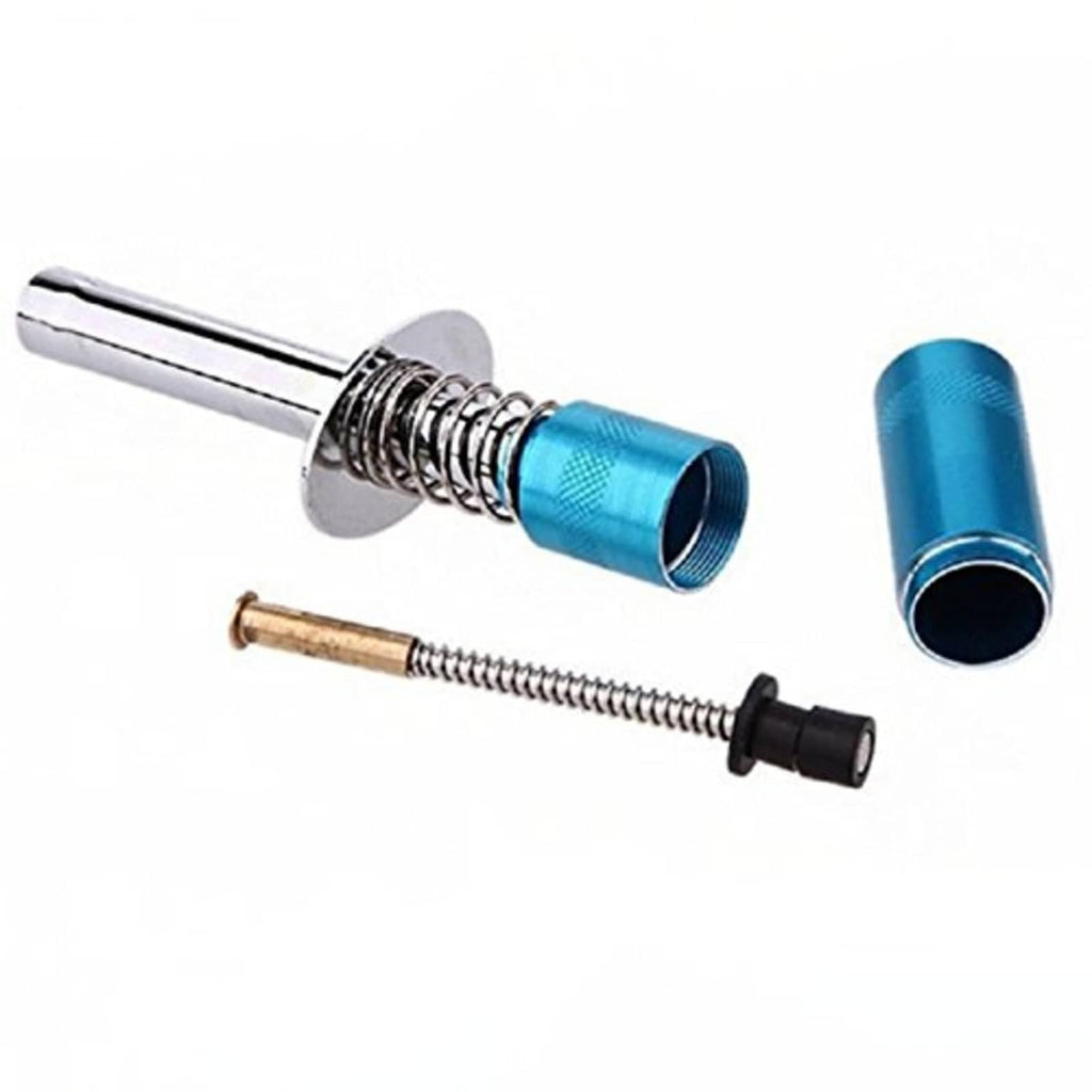Glow plug igniter tool set: blue aluminum handle, metal shaft, spring, black tip