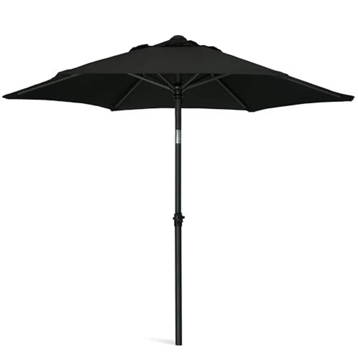 Black 6-ft patio umbrella with open canopy and center support pole