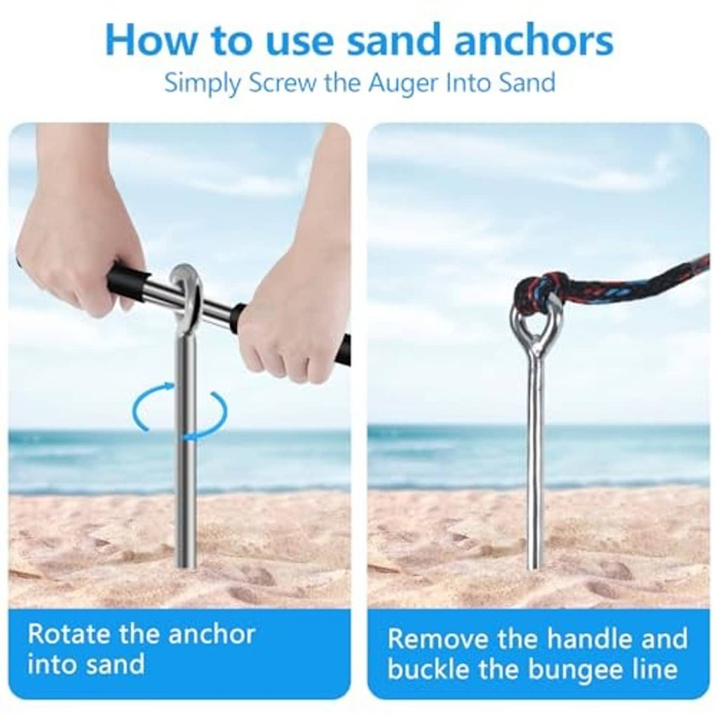 Sand anchor being installed into sand using black grip handle and screw tip