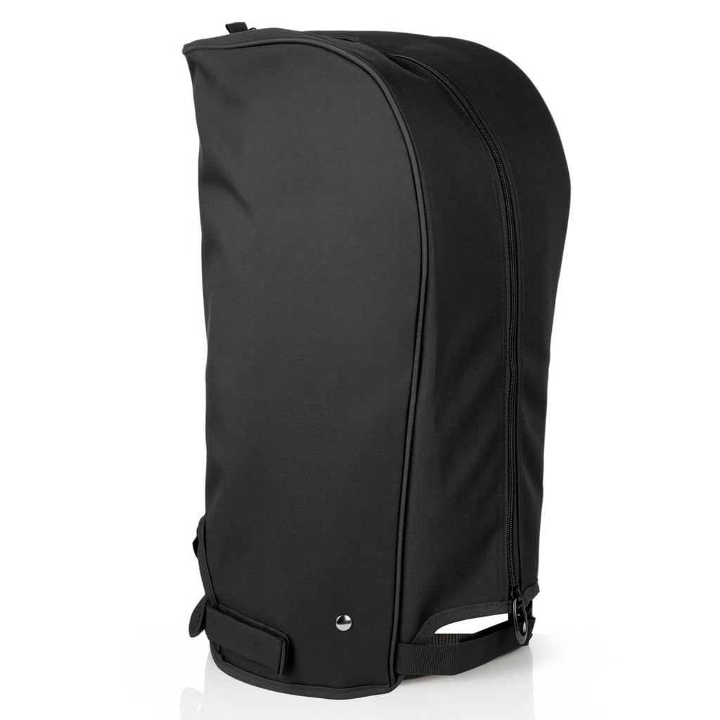 Black golf bag rain hood cover with zip front and elastic drawstring