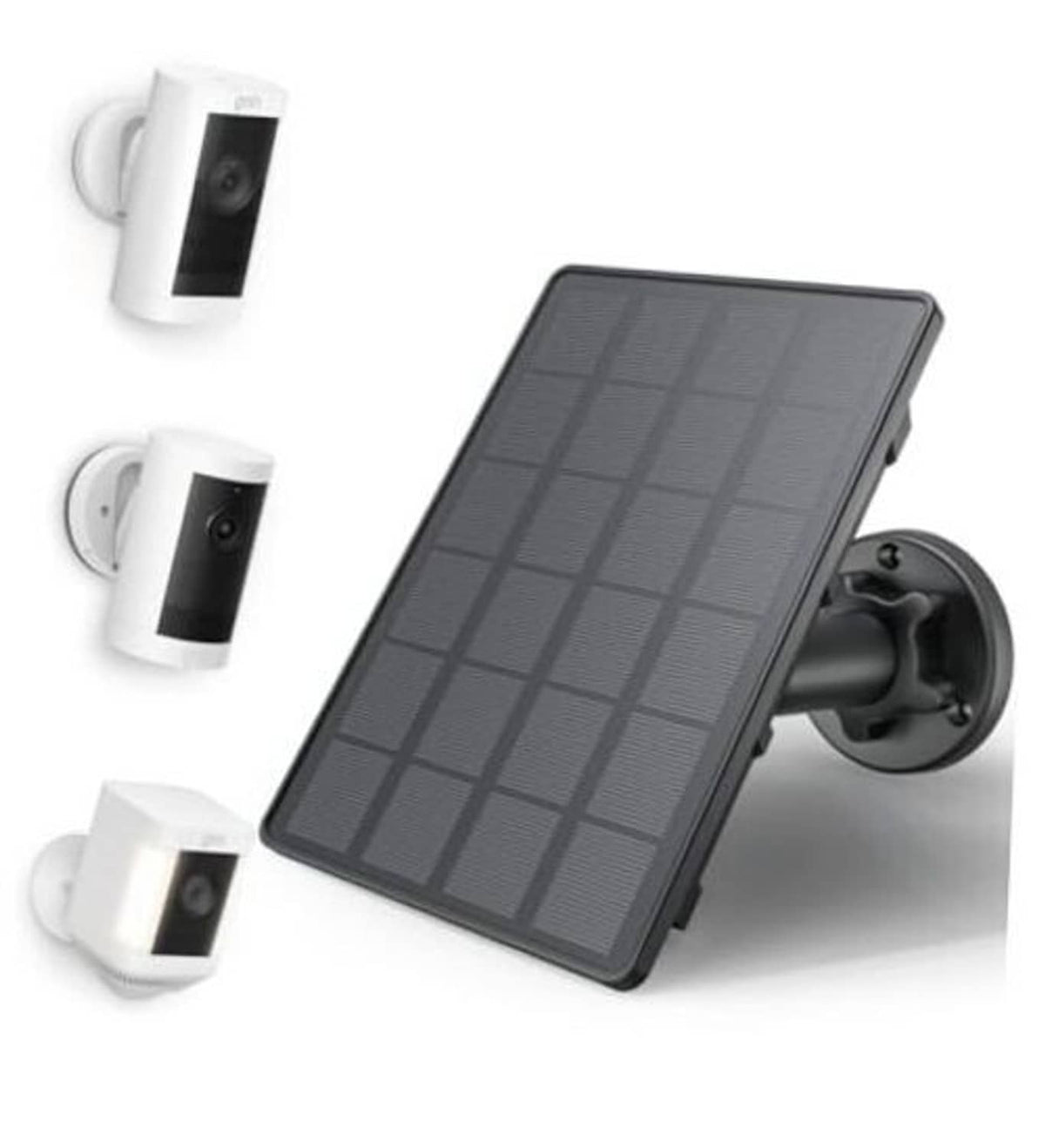 Solar panel battery for outdoor security camera: dark panel with wall mount and bracket