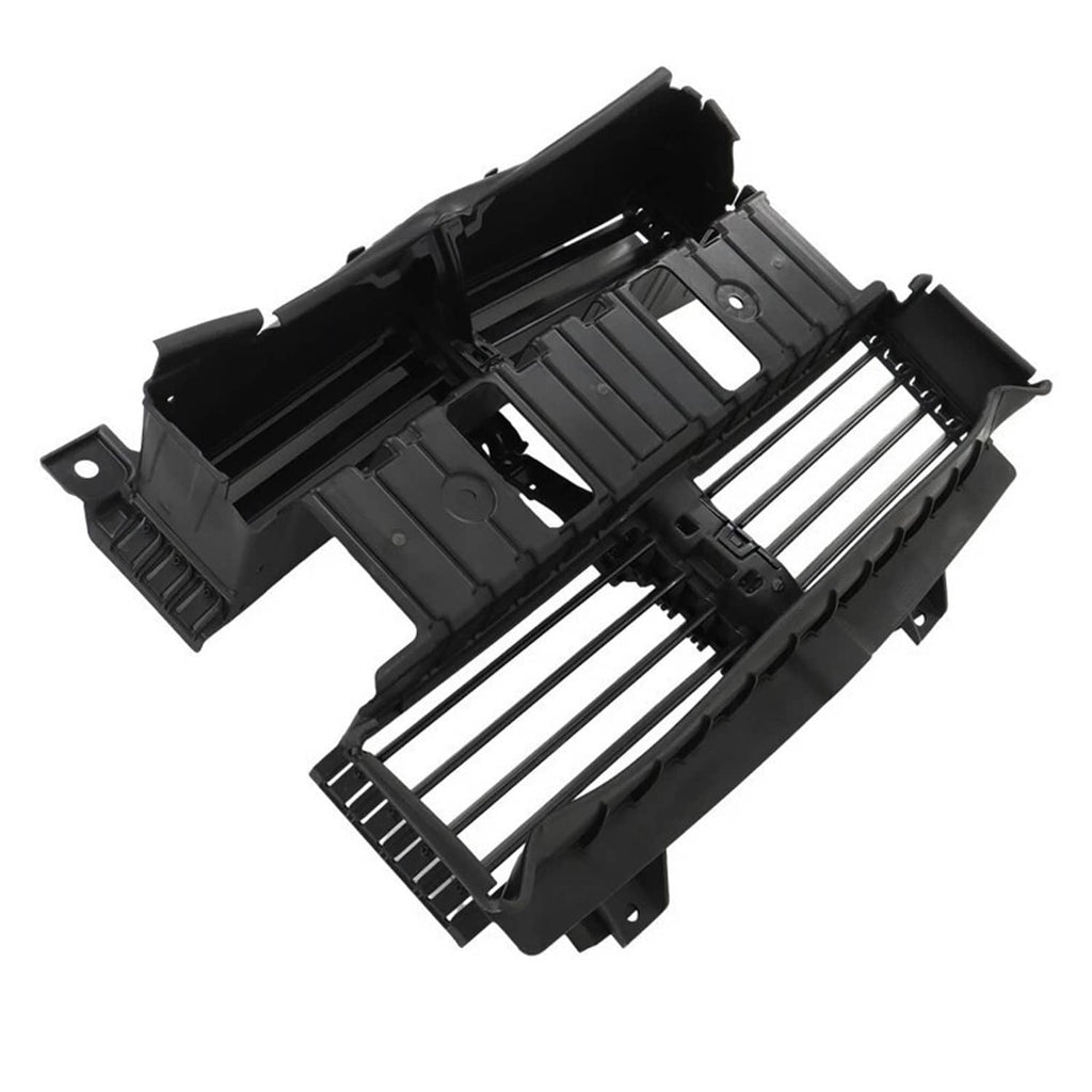 Black radiator shutter control assembly, angled view with slat grille and clips