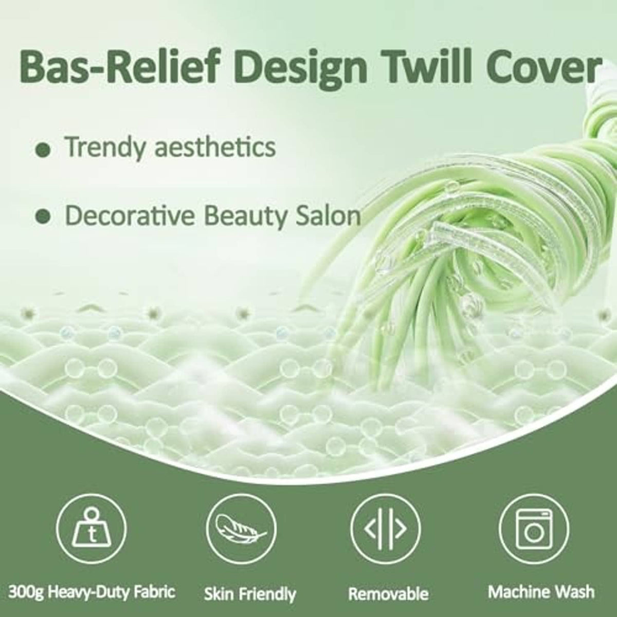 Mint massage bed topper with bas-relief twill cover and decorative foam surface