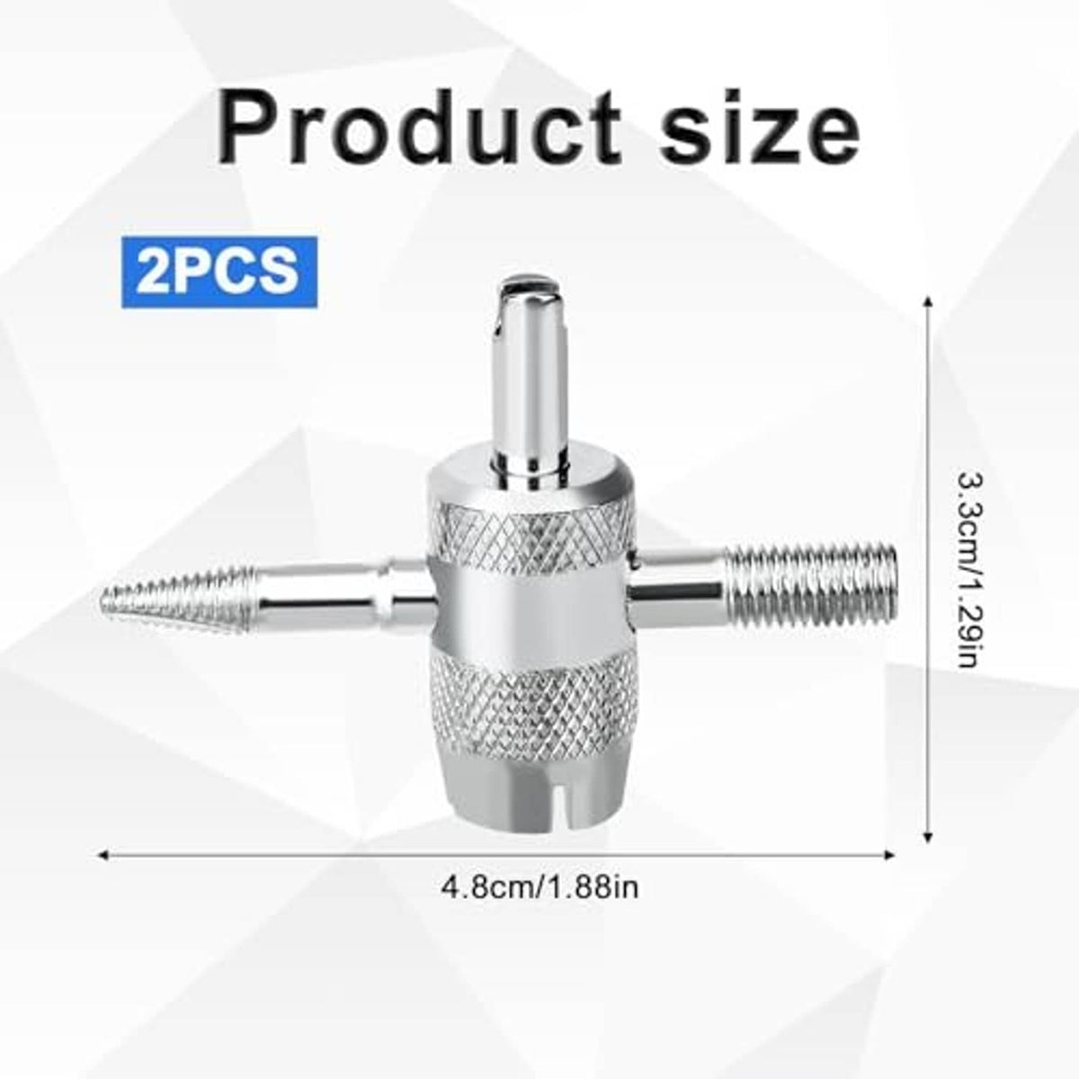 Tire valve core tool, chrome 4-way design with textured grip and two stems