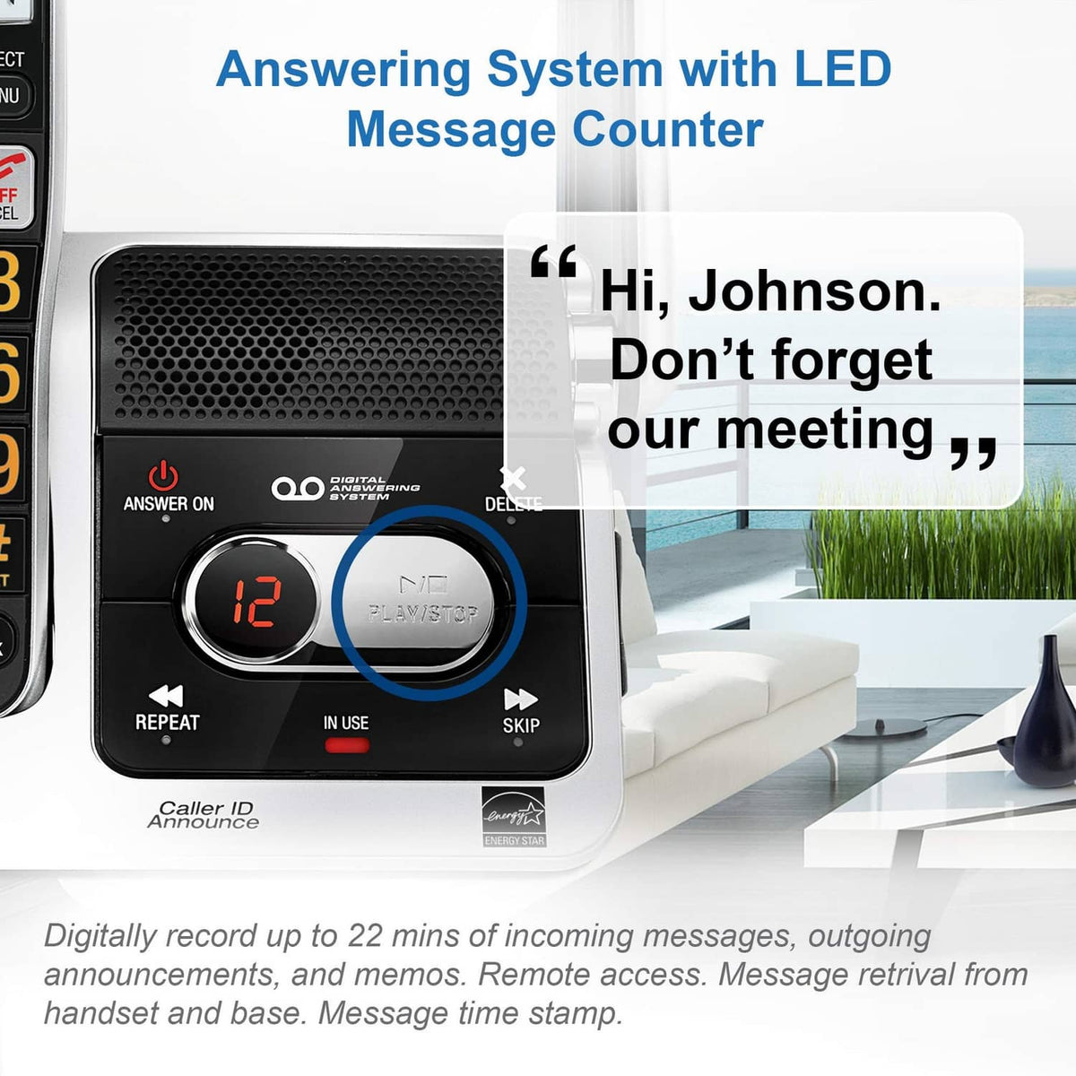 Cordless phone base speaker section with LED message counter display and buttons