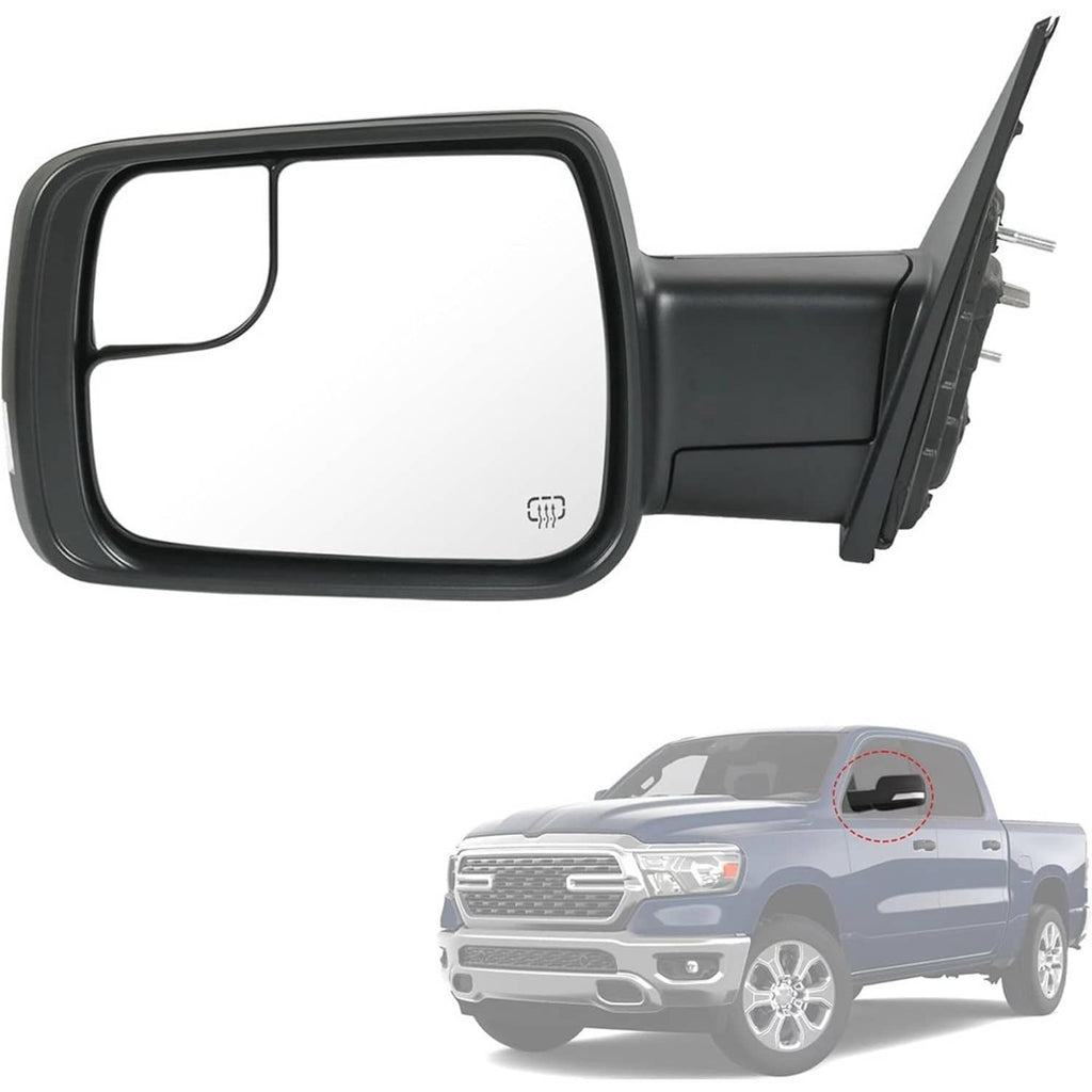 Heated black driver-side and passenger-side mirror pair with vehicle placement view