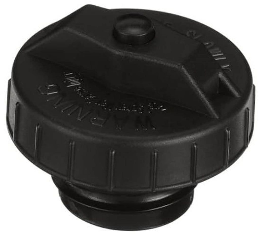Black fuel tank cap with round top and molded grip ridges