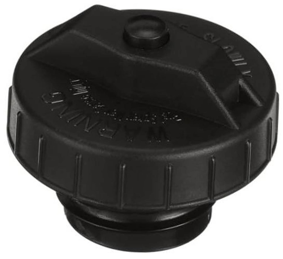 Black fuel tank cap with round top and molded grip ridges