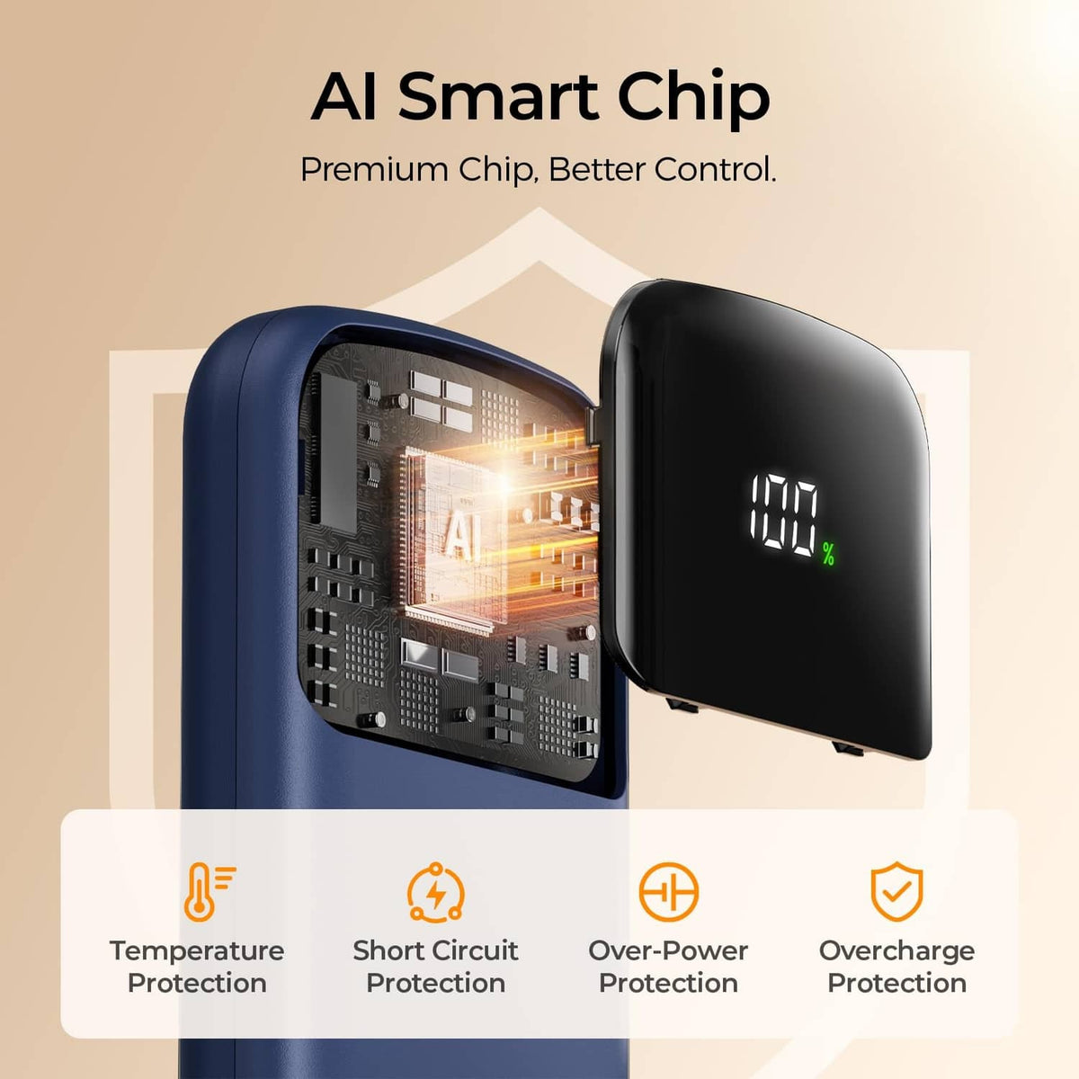 Blue rechargeable hand warmer showing heating grid through open back panel.