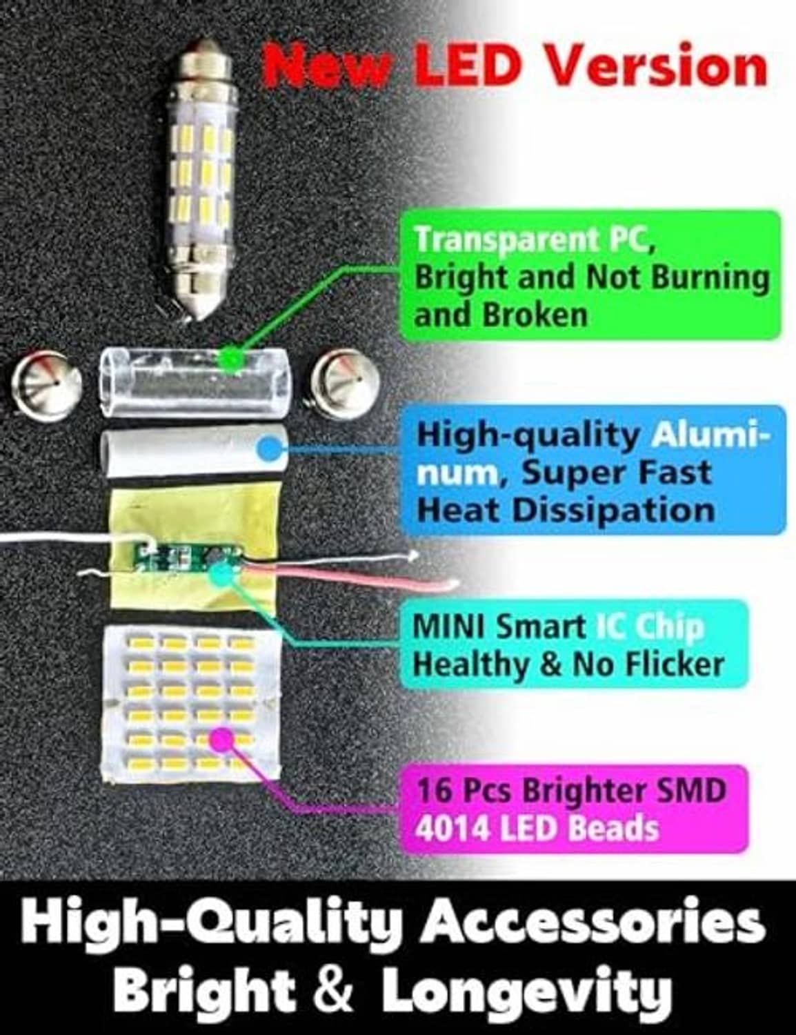 Close-up LED bulb showing multiple SMD beads and clear PC lens design